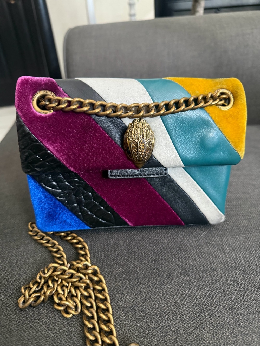 Kurt Geiger Multicolor Velvet & Leather Shoulder Bag